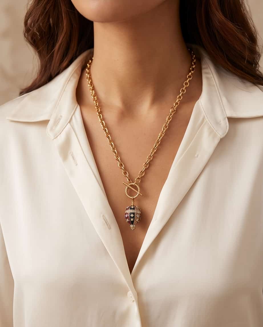 Collana regolabile acciaio charm smalto strass