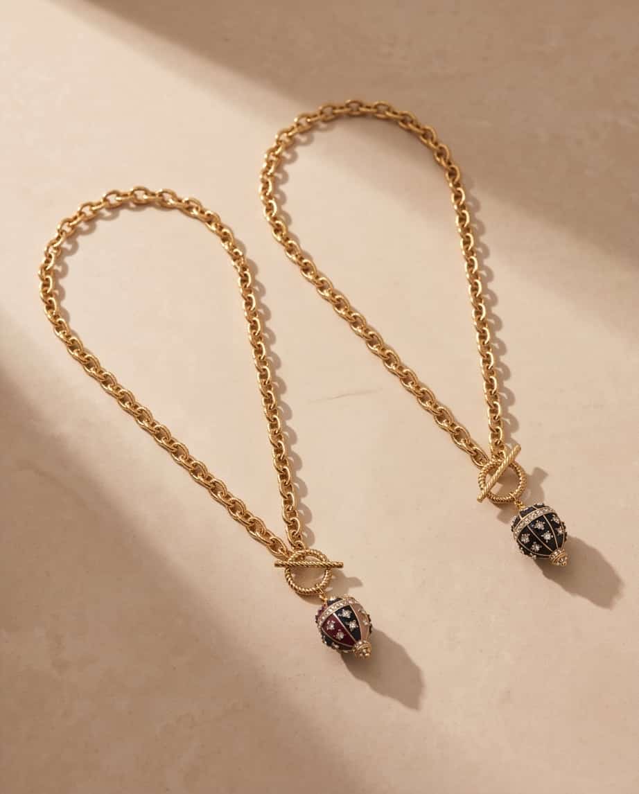Collana regolabile acciaio charm smalto strass