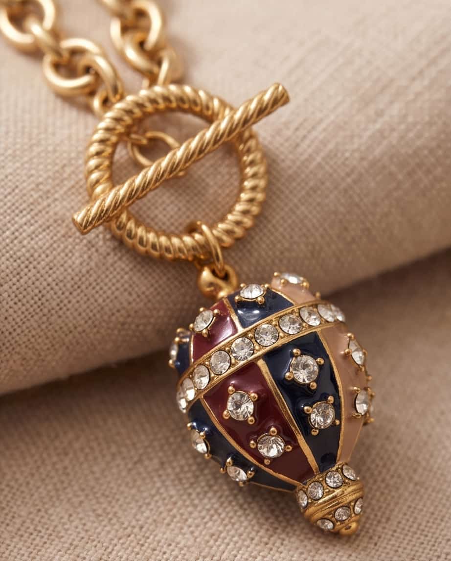 Collana regolabile acciaio charm smalto strass