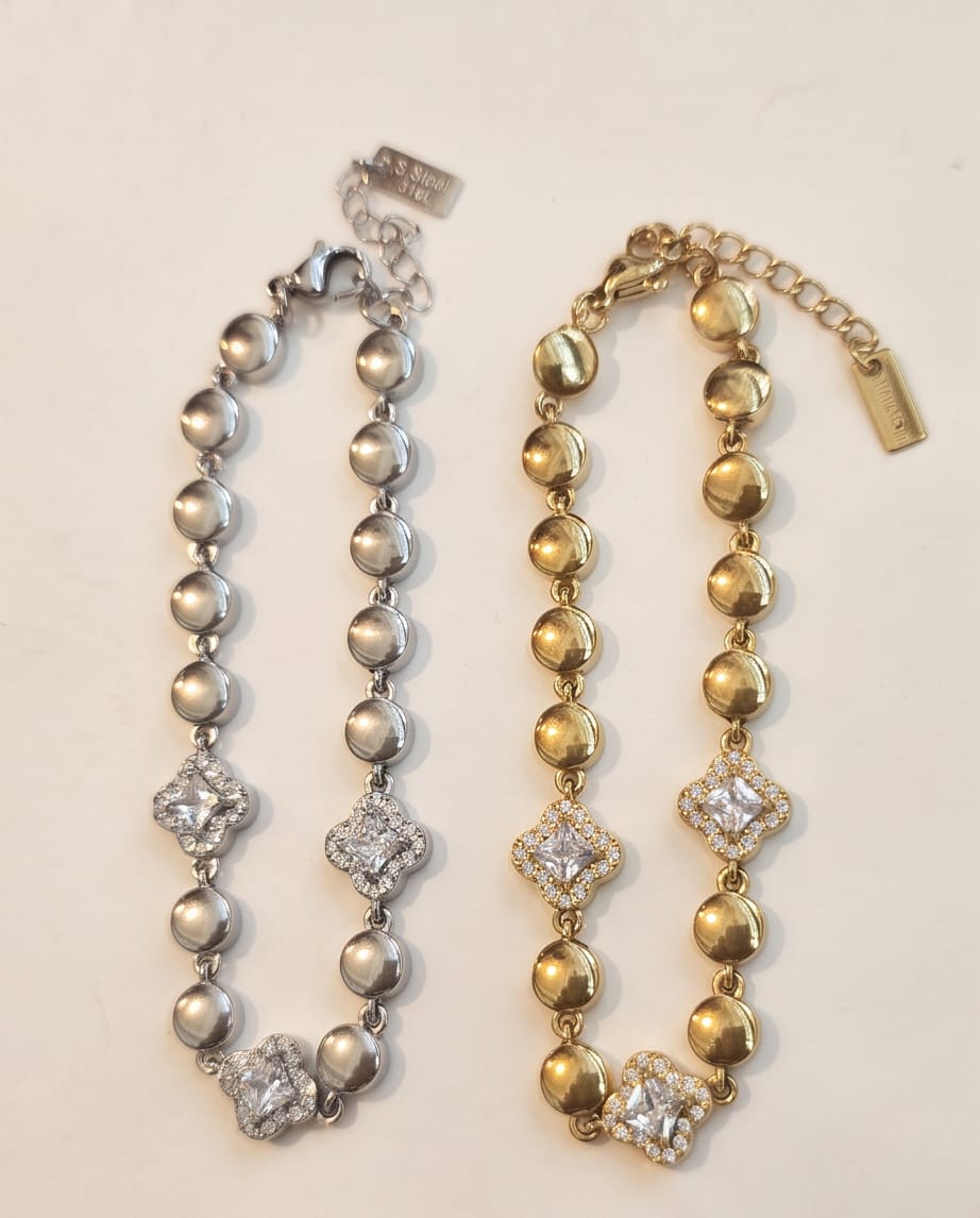 Bracciale regolabile acciaio fiore strass