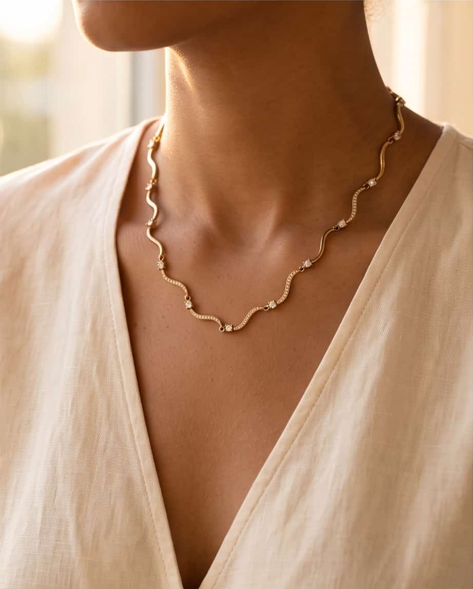 Collana regolabile acciaio ondina strass