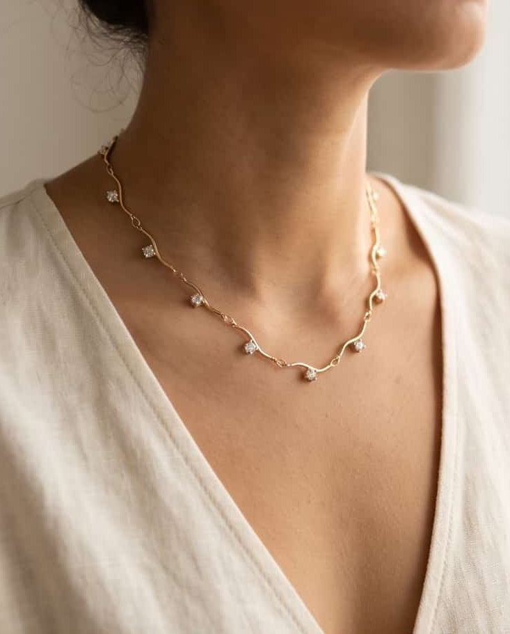 Collana regolabile acciaio ondine zirconi