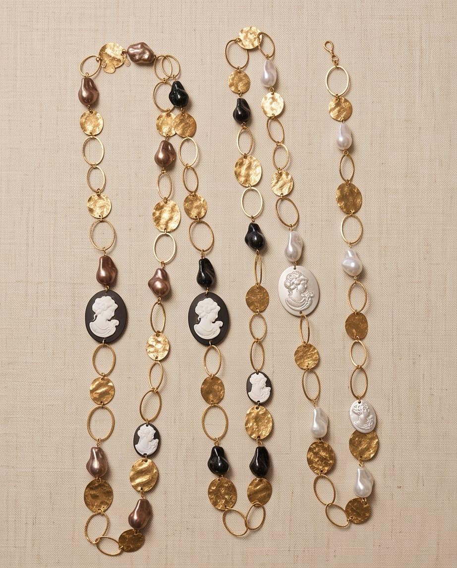 Collana lunga acciaio cammei resina 80cm