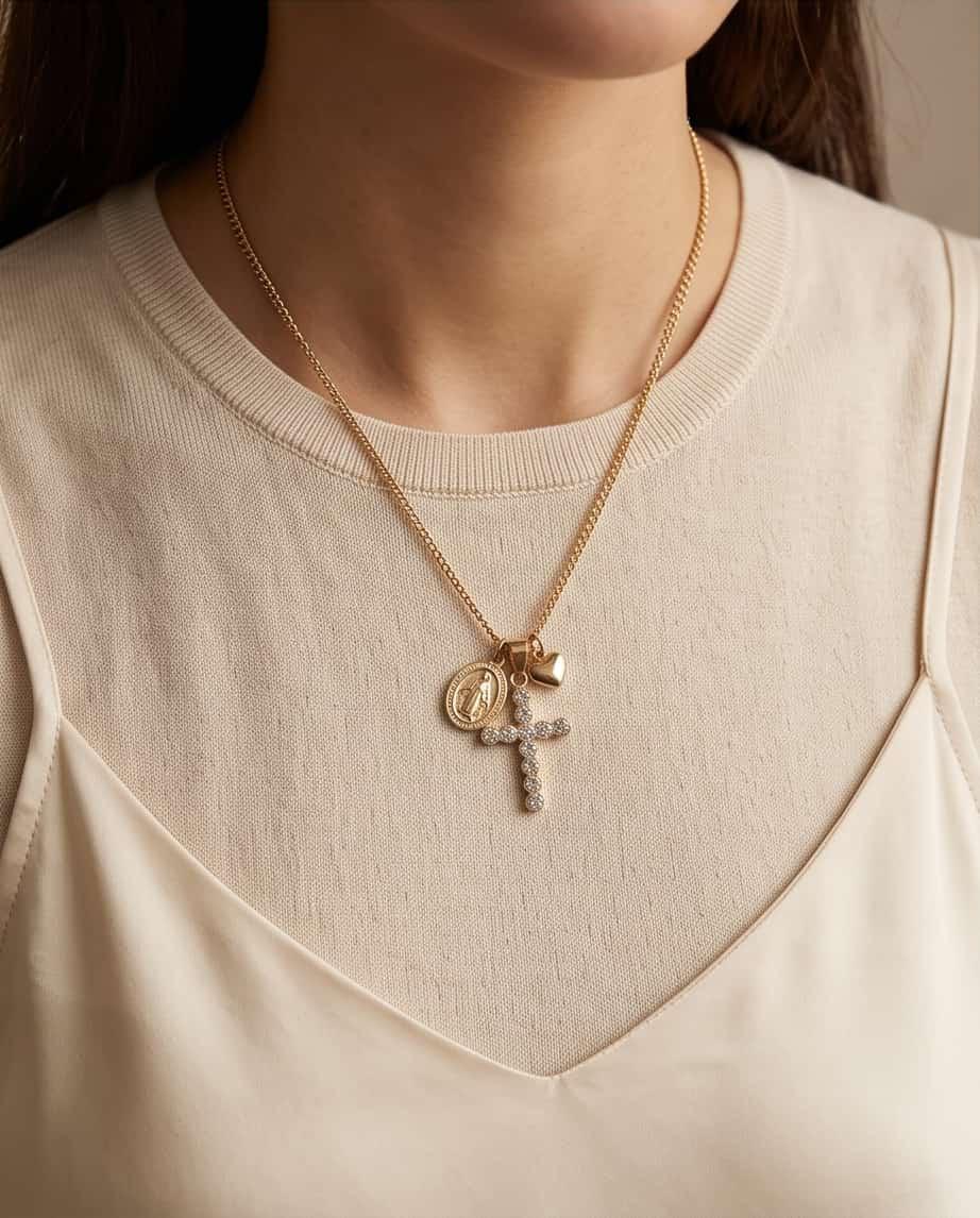 Collana regolabile acciaio croce