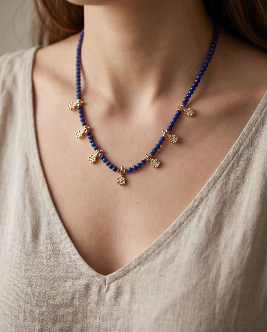 Collana regolabile acciaio pietre e fiori