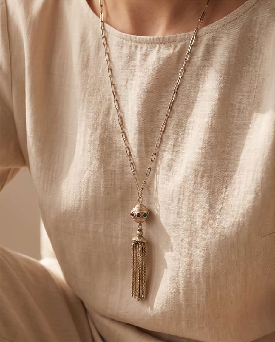 Collana lunga acciaio 90cm ciuffo