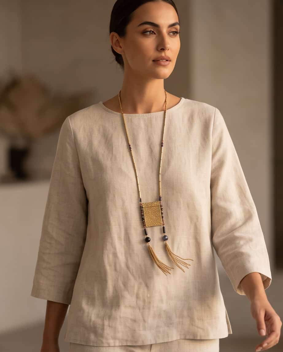 Collana lunga acciaio 90cm ciuffi pietra