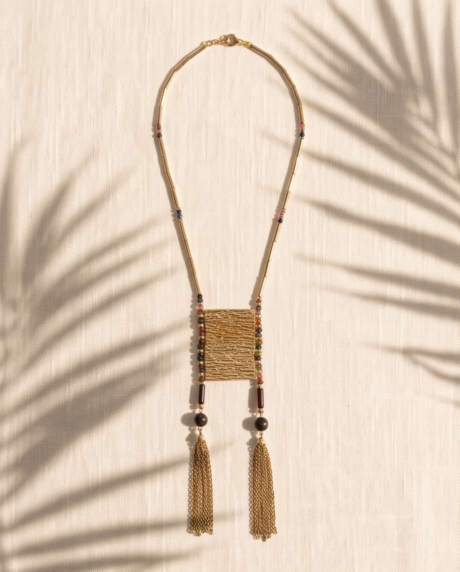Collana lunga acciaio 90cm ciuffi pietra