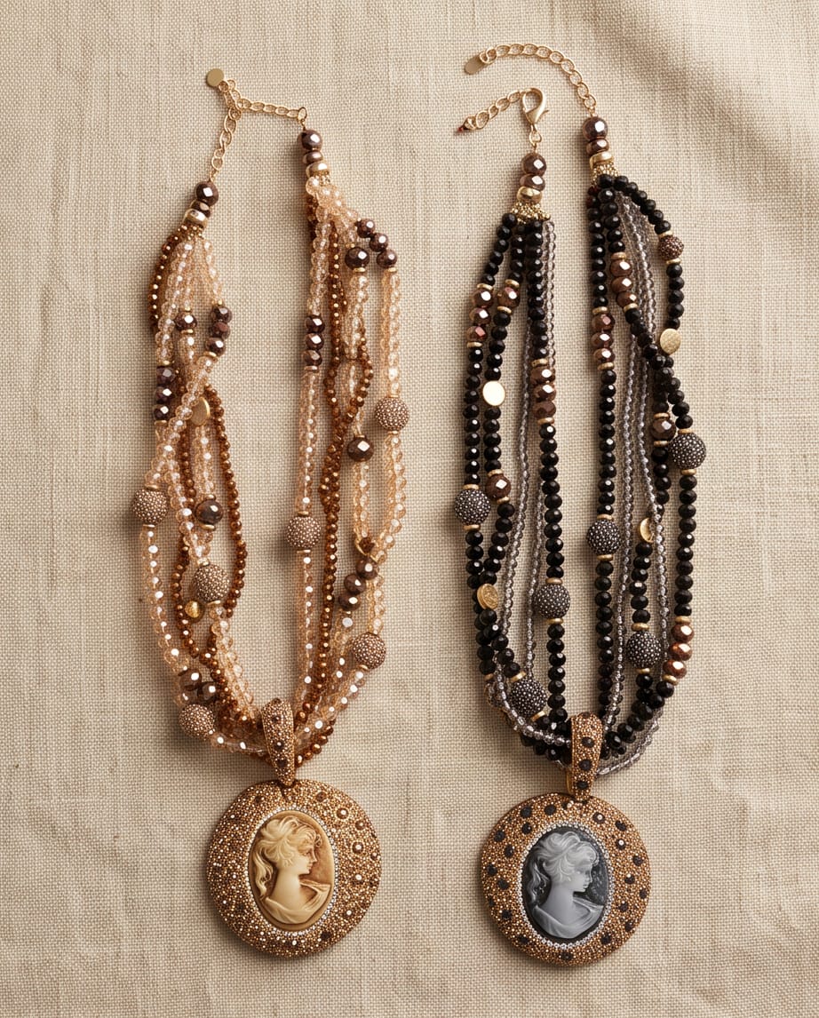 Collana regolabile acciaio vetro cammeo resina