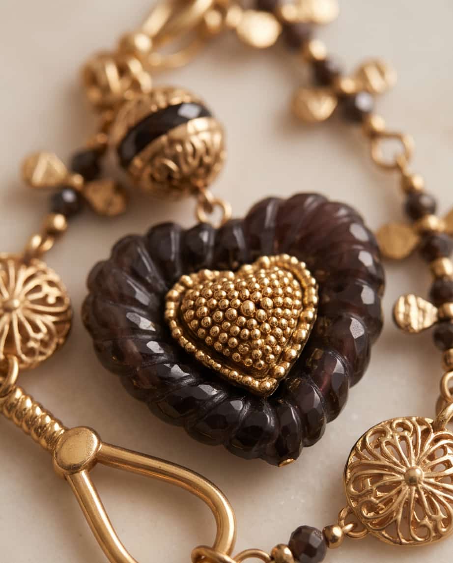 Collana lunga acciaio cuore pietra 90cm