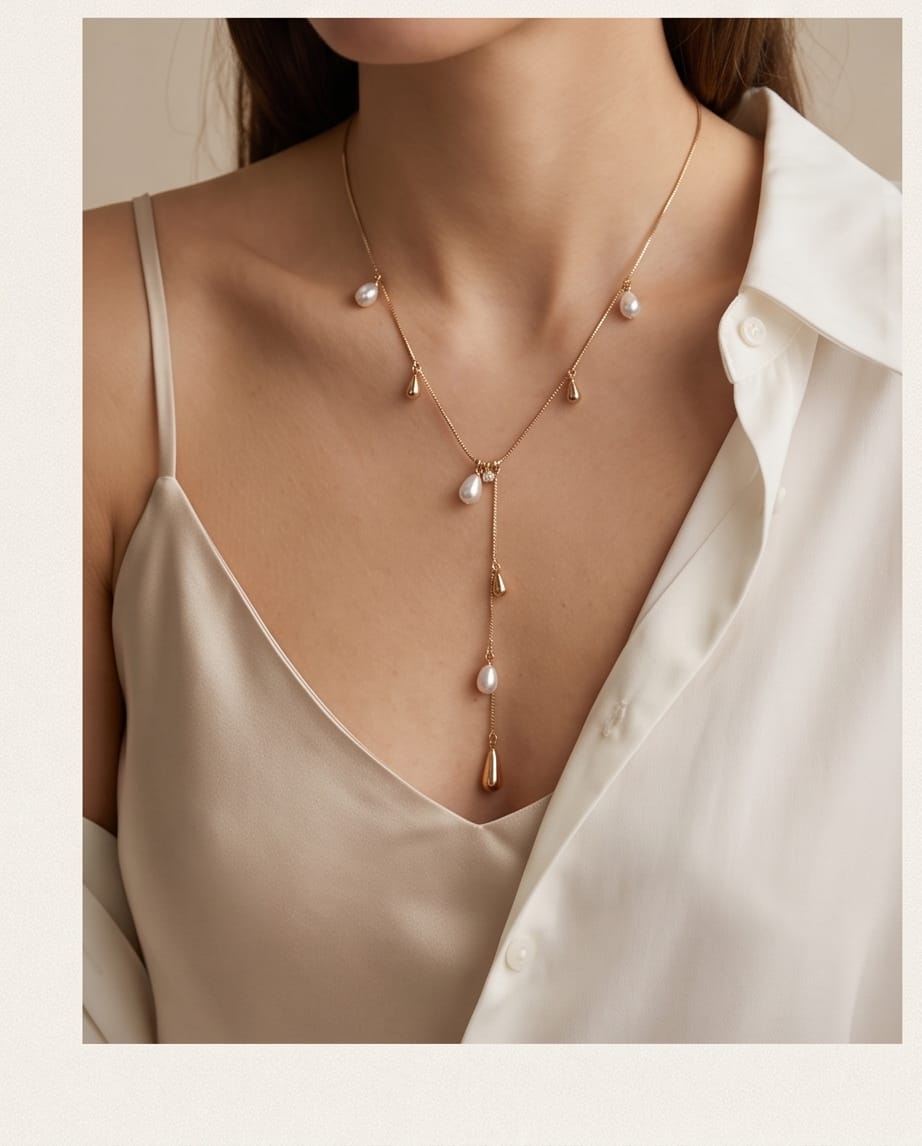 Collana perle regolabile acciaio gocce