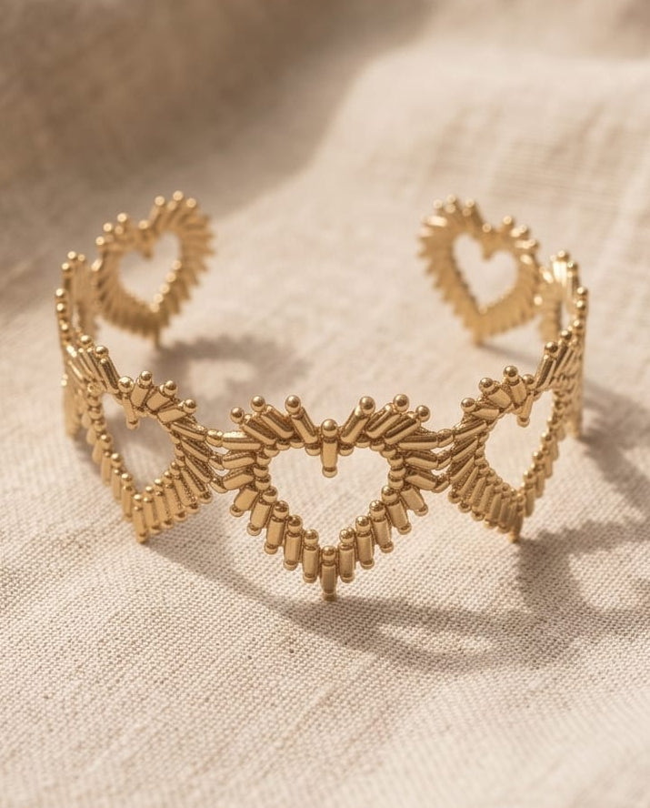 Bracciale rigido acciaio cuori sacri