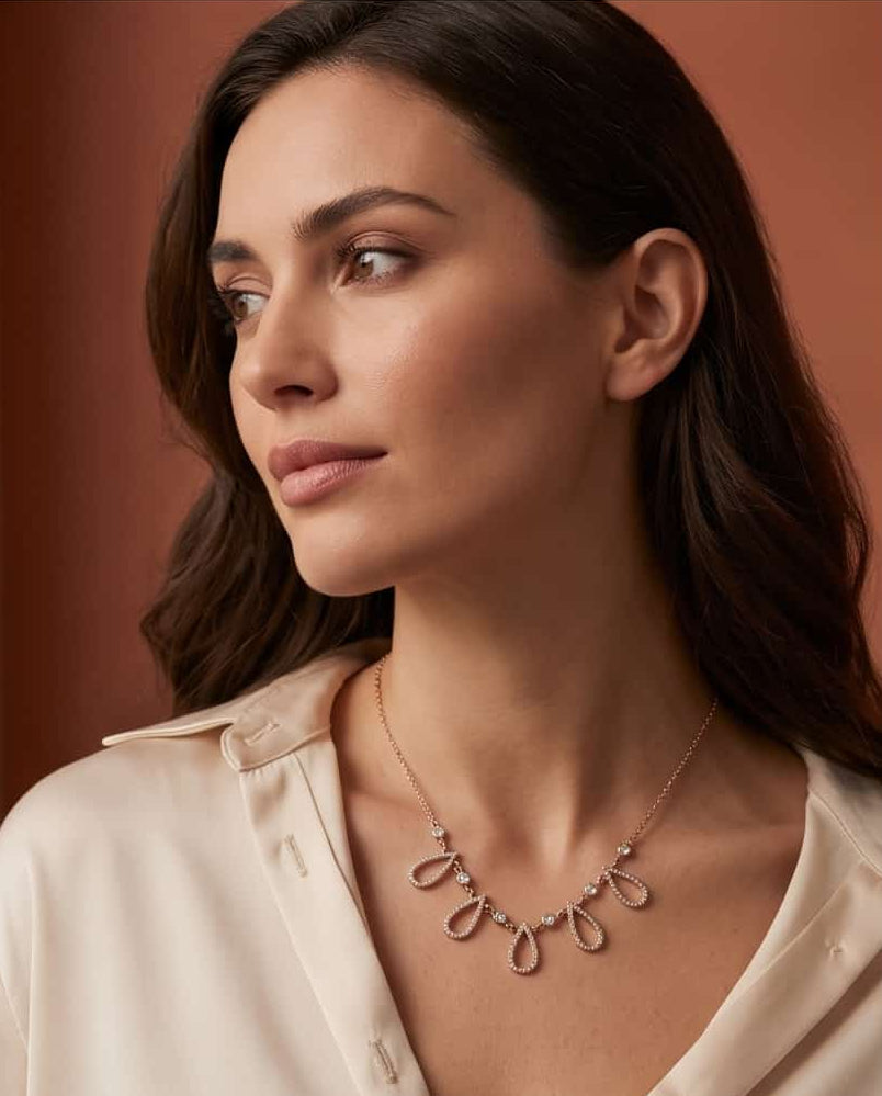 Collana regolabile acciaio ovali strass