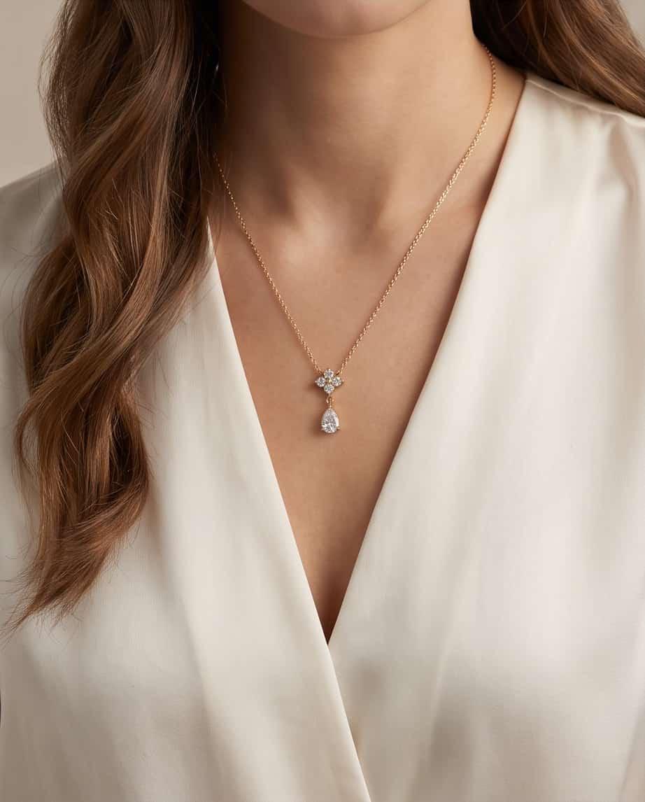 Collana regolabile acciaio fiore zirconi