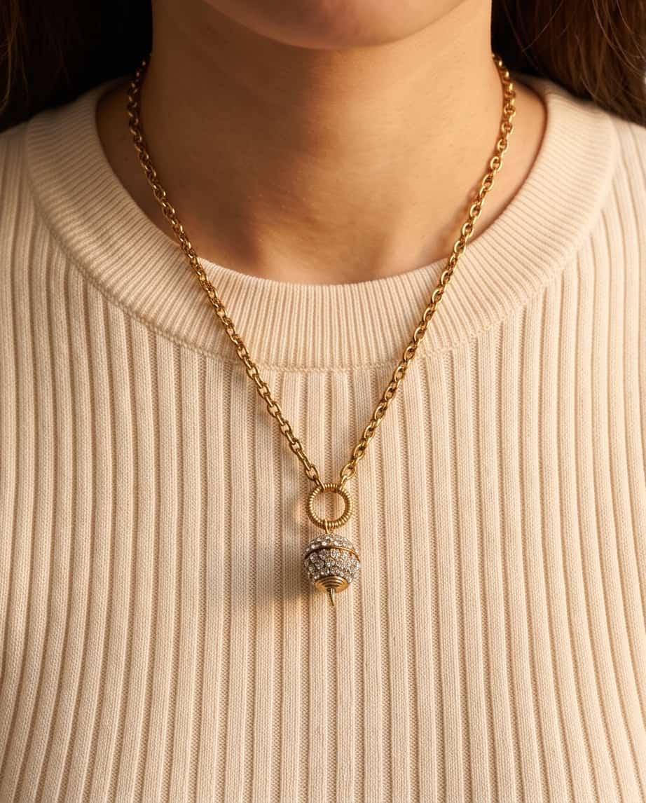 Collana regolabile acciaio palla strass