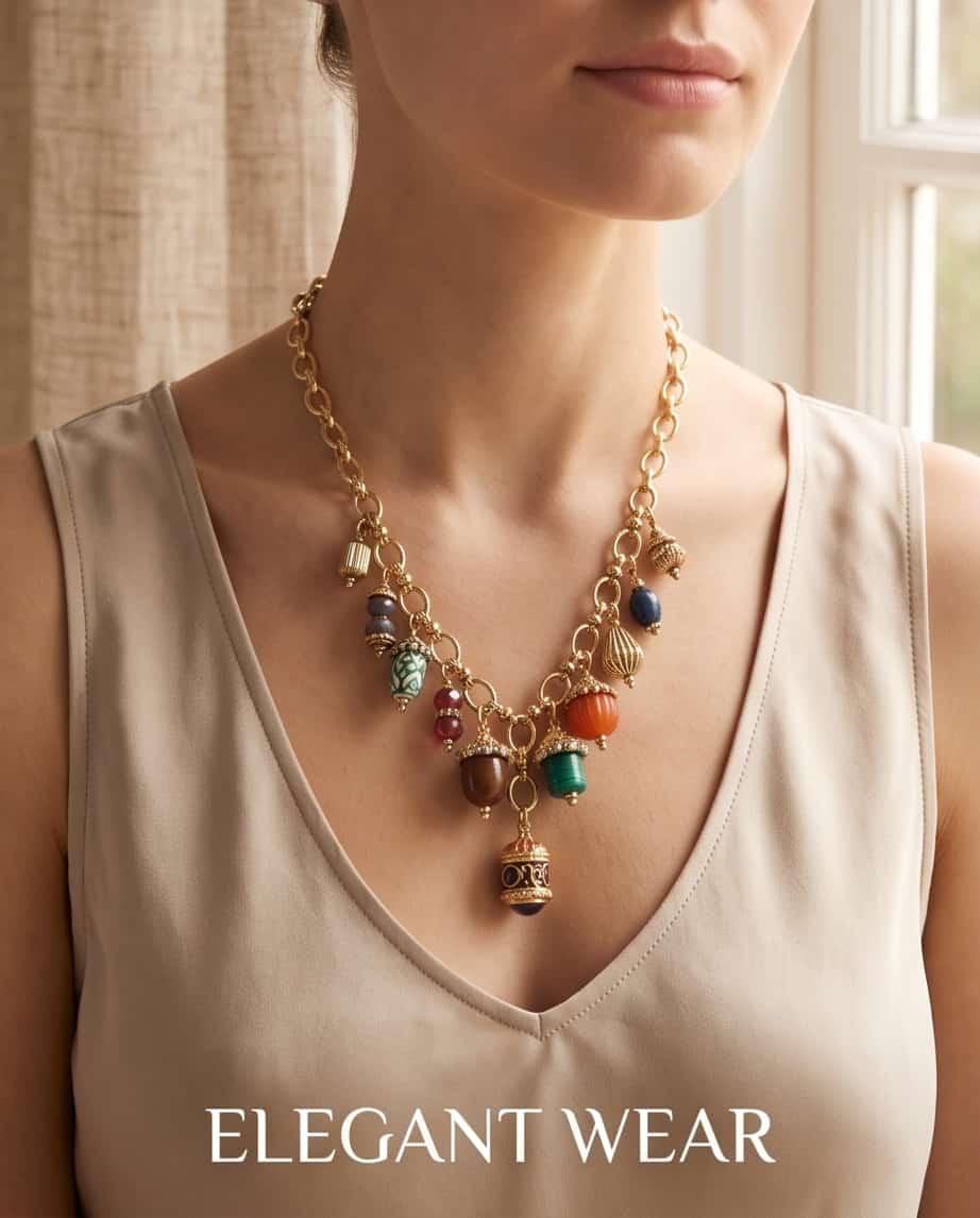 Collana regolabile acciaio pietra charms