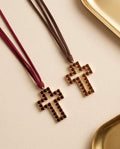 Collana regolabile acciaio stoffa croce strass