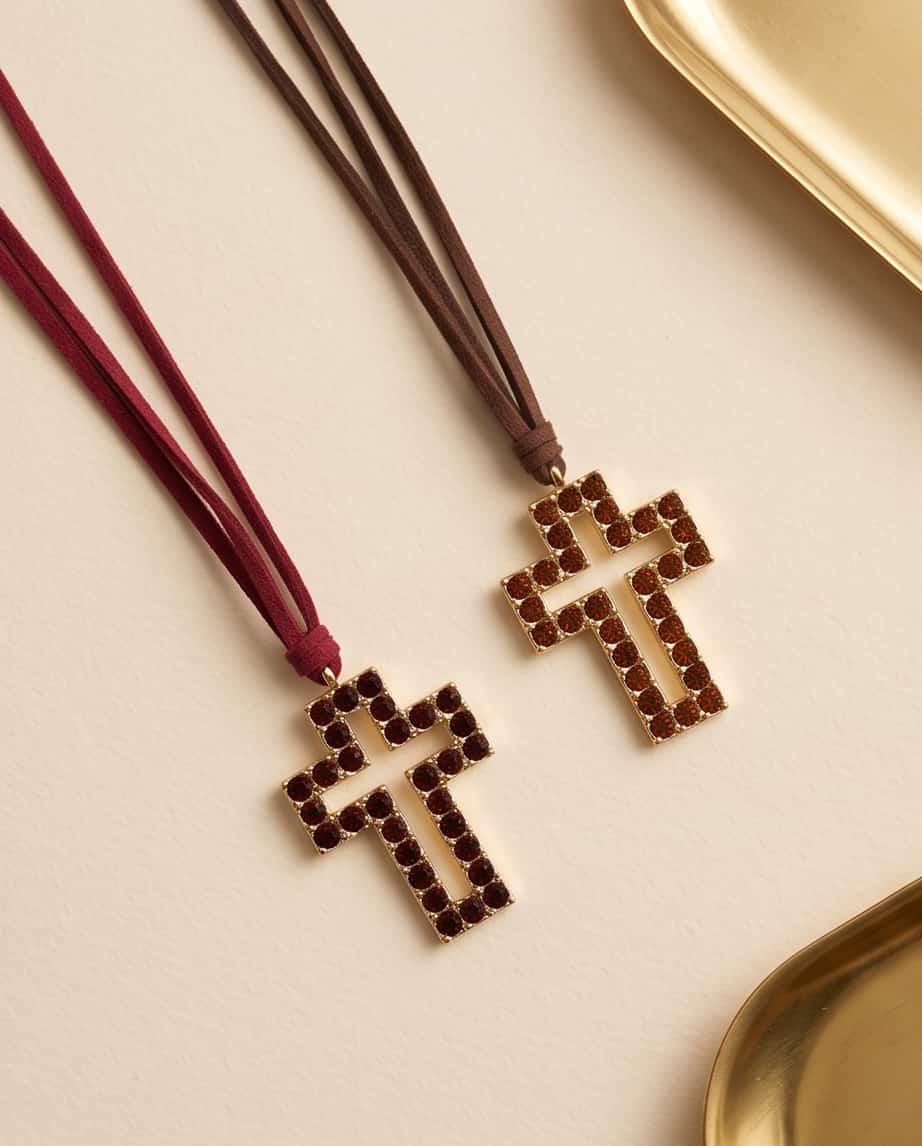 Collana regolabile acciaio stoffa croce strass