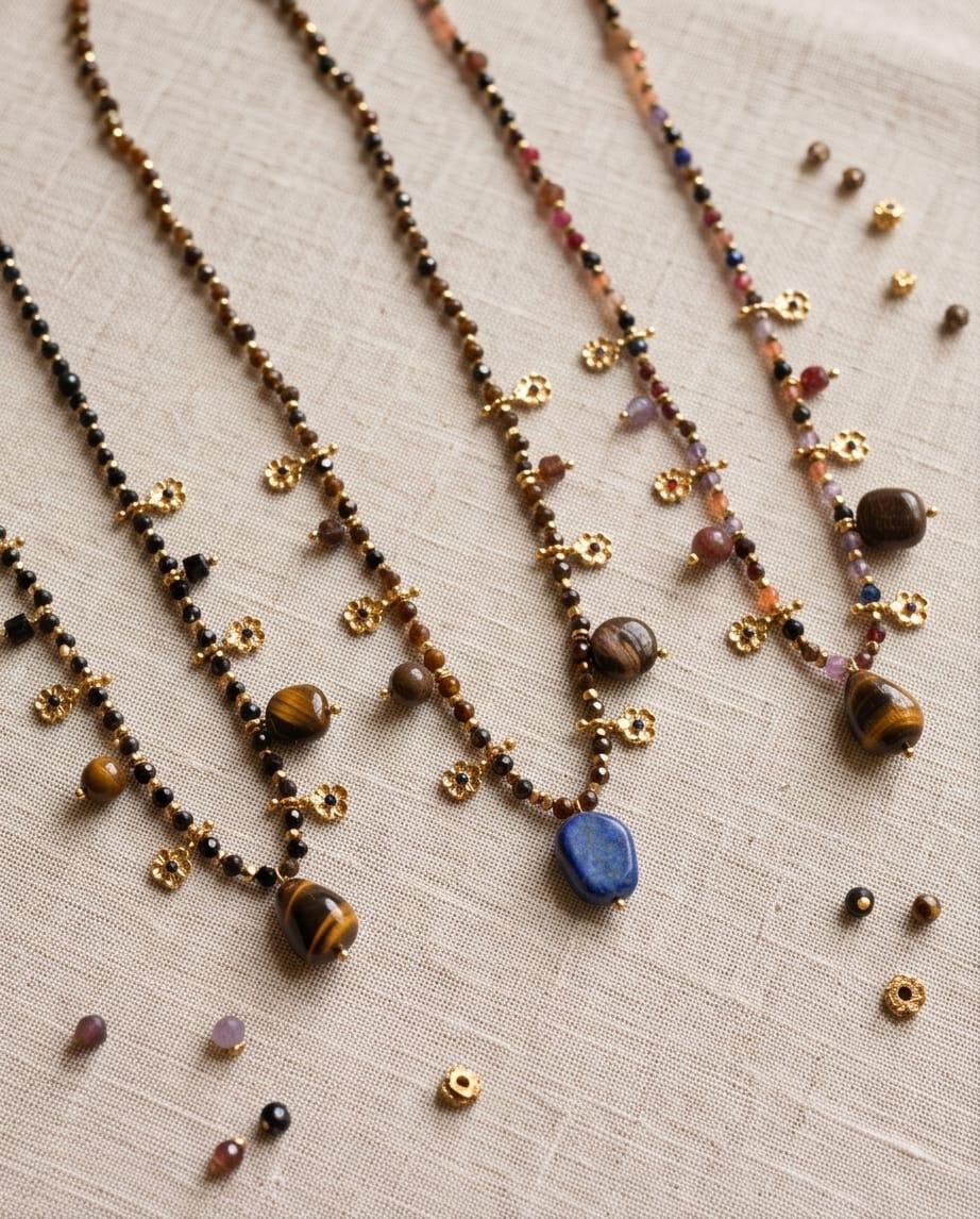Collana regolabile acciaio charms pietra fiorellini