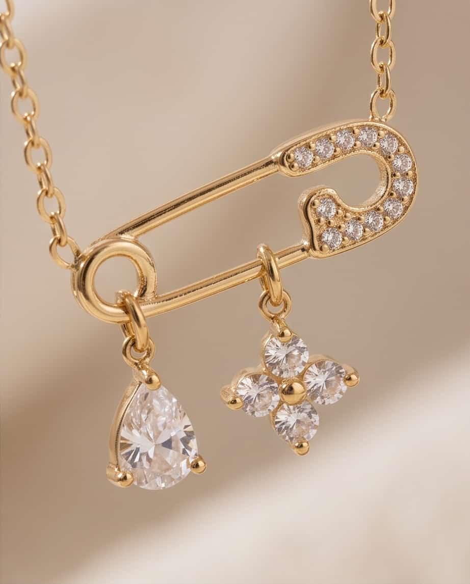 Collana regolabile acciaio spilla con charms