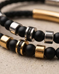 Uomo bracciale acciaio treccia pelle zircone
