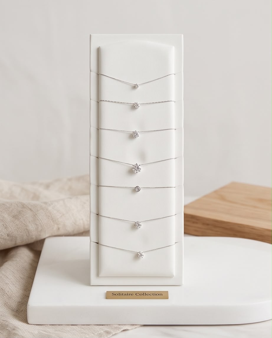 Argento 925 espositore 7 collane 42cm punti luce con zircone