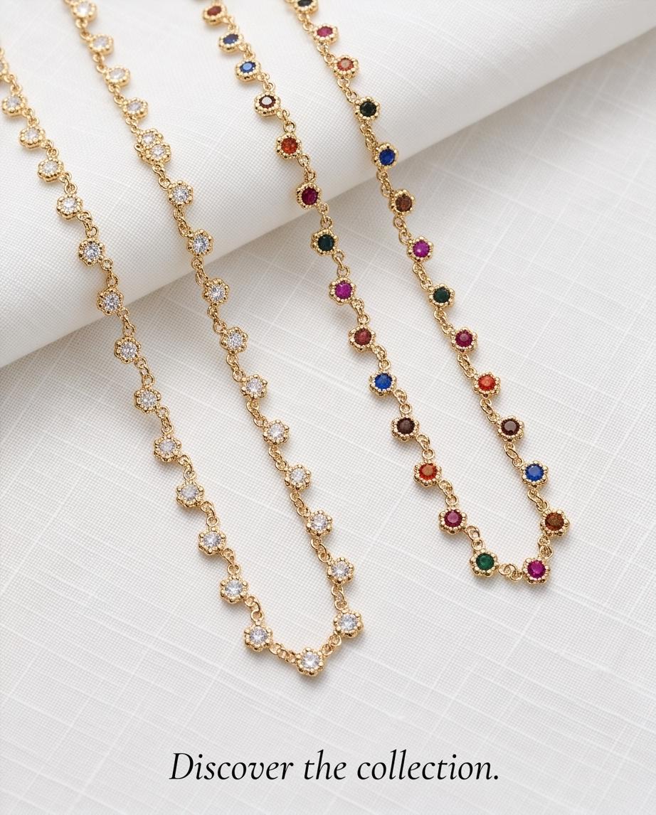 Collana regolabile acciaio fiori strass