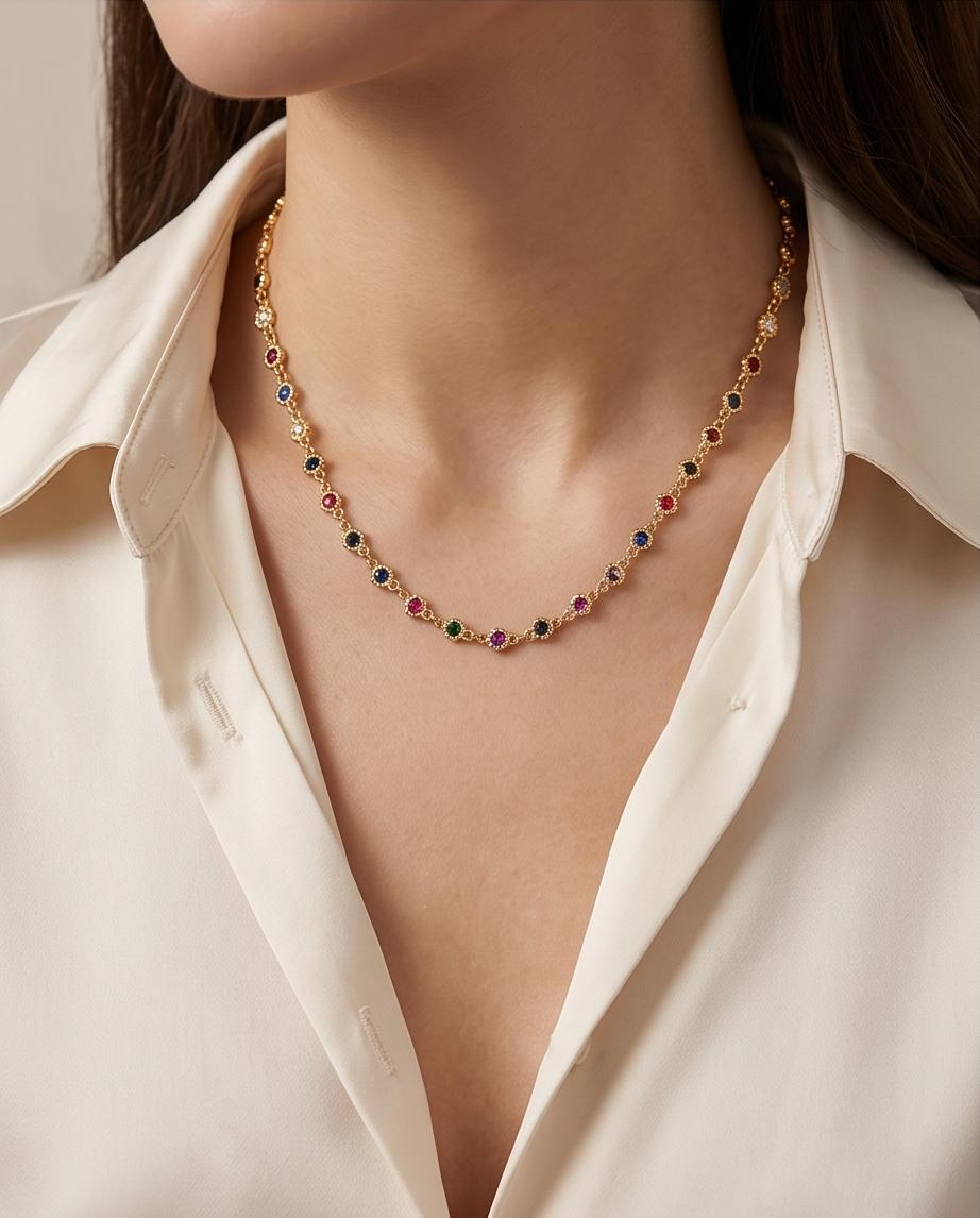 Collana regolabile acciaio fiori strass