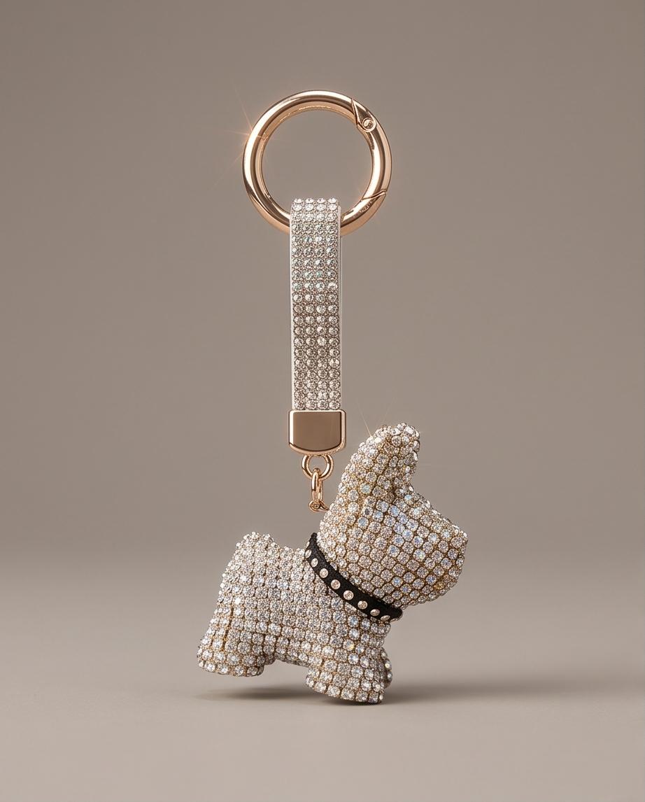 Portachiavi metallo strass cane