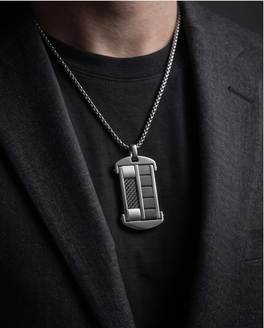 Uomo collana acciaio targhetta