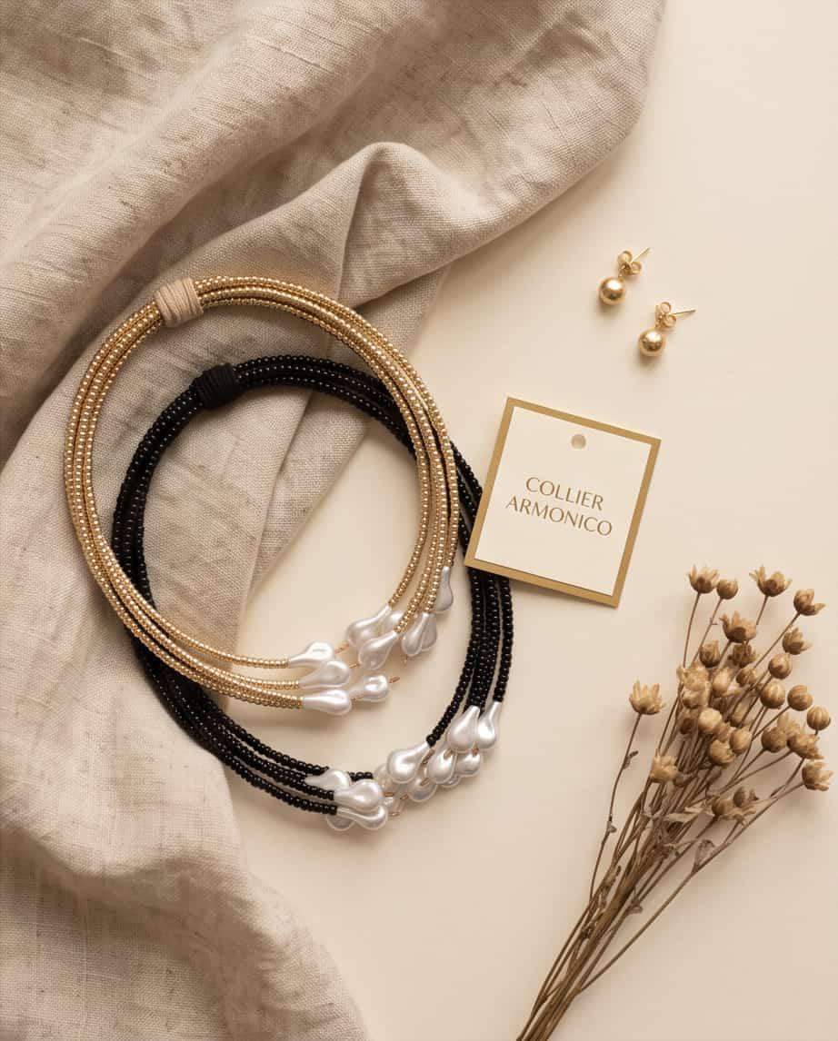 Collana choker metallo perline