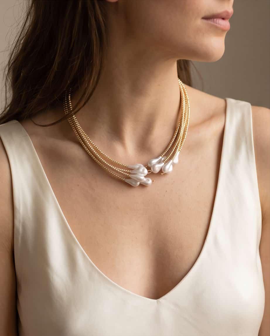 Collana choker metallo perline
