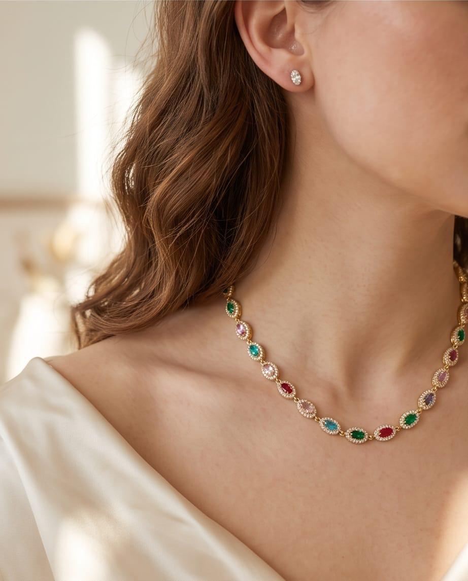 Collana regolabile acciaio ovali strass