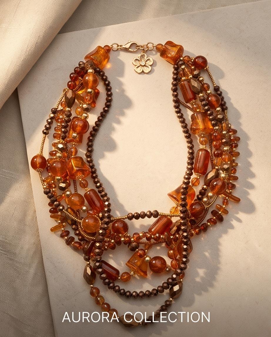 Collana regolabile metallo 45cm vetro resina