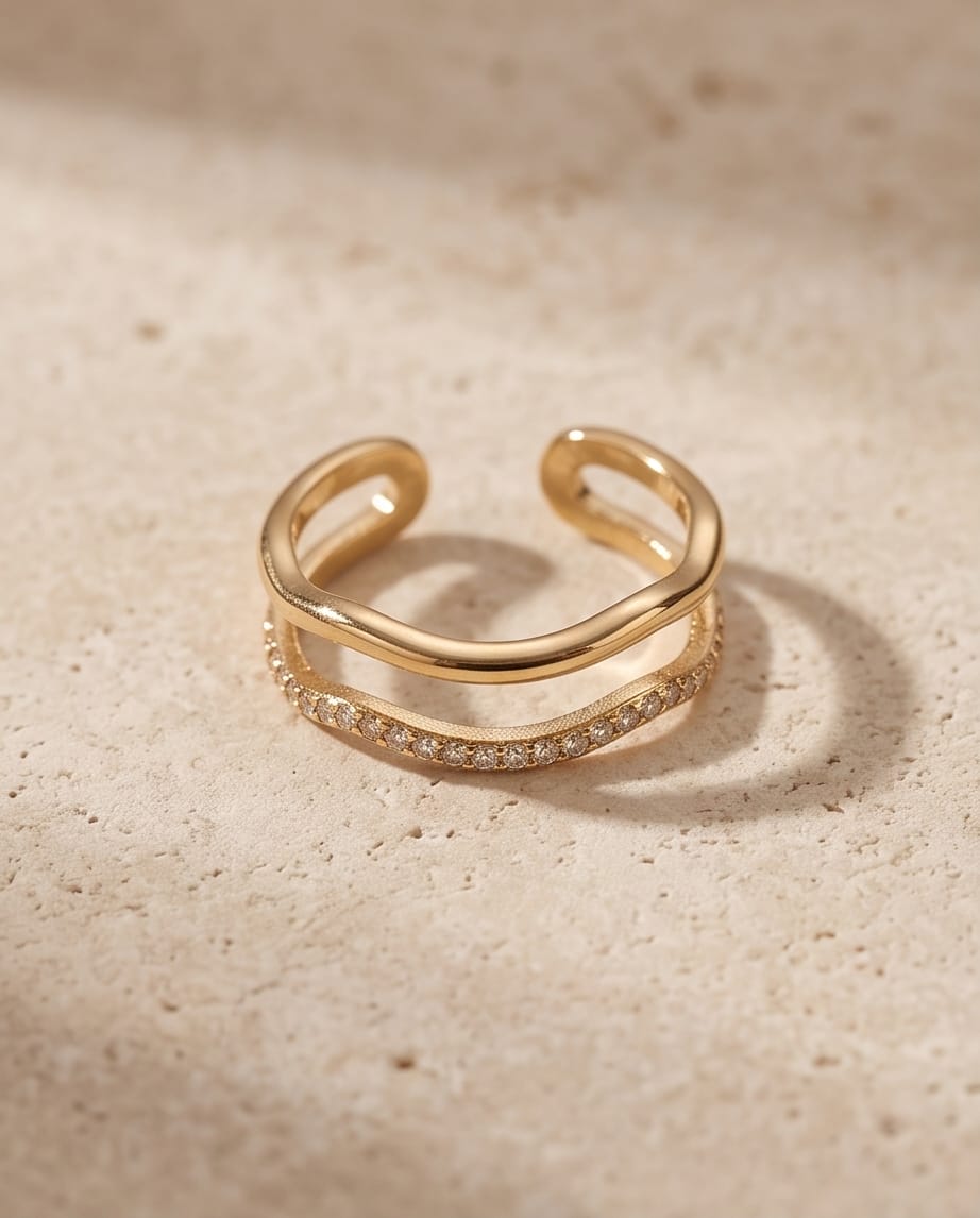 Anello acciaio doppio filo zirconi