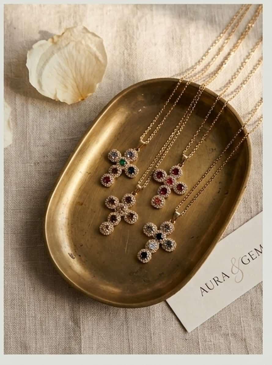 Collana regolabile acciaio croce strass