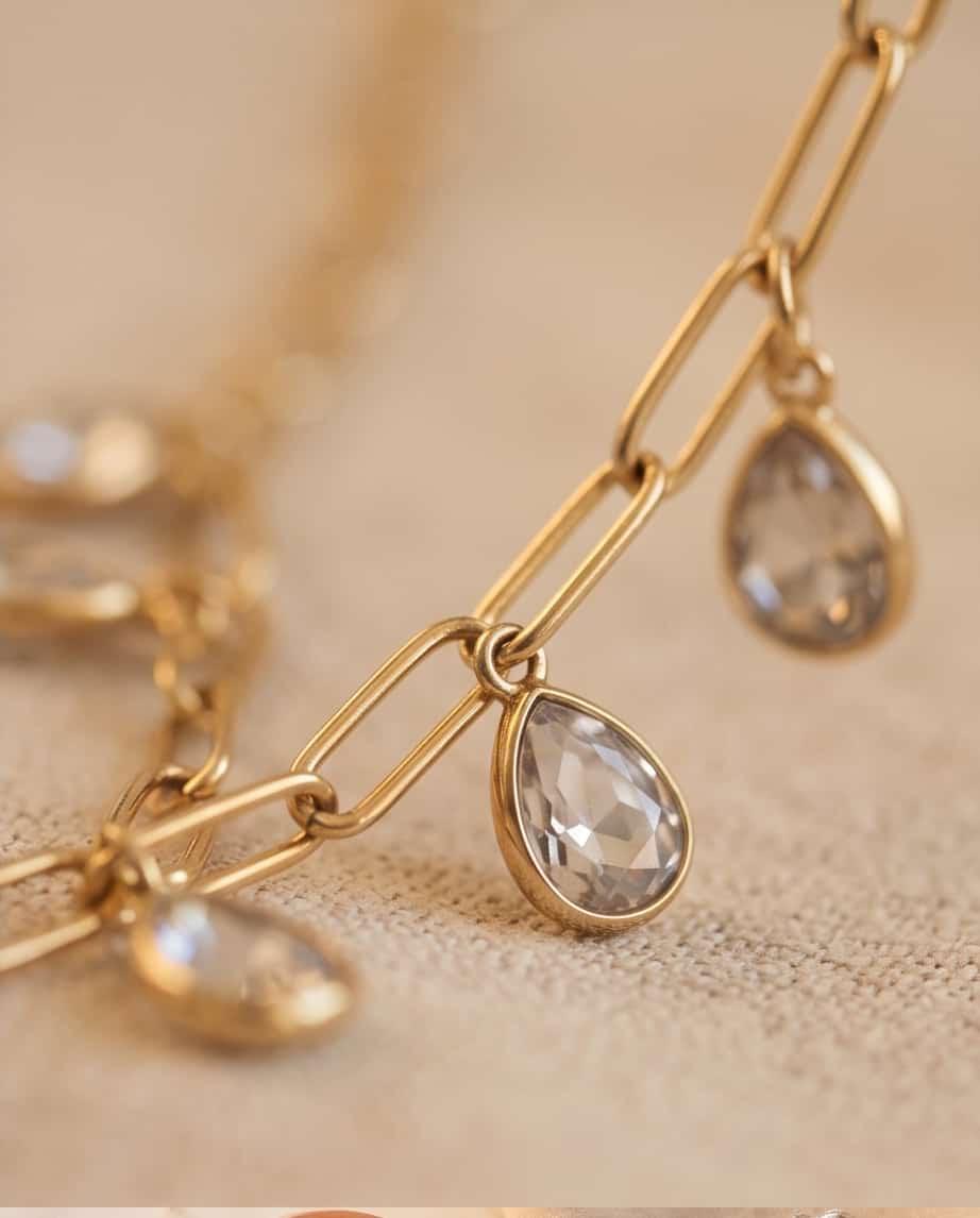 Collana regolabile acciaio gocce strass