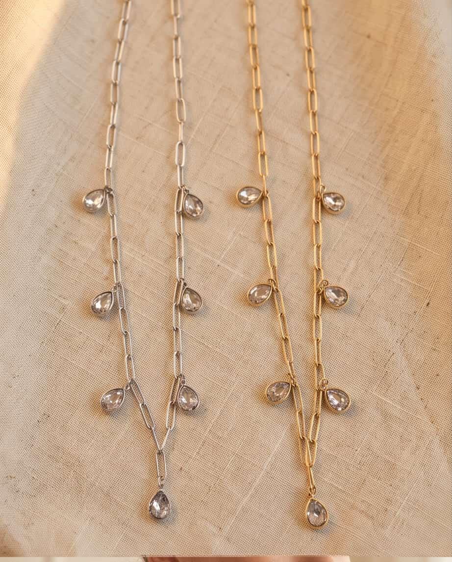 Collana regolabile acciaio gocce strass