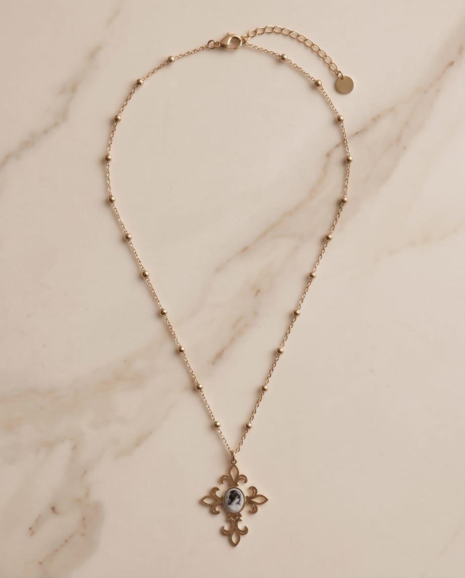 Collana lunga acciaio 80cm cammeo vetro