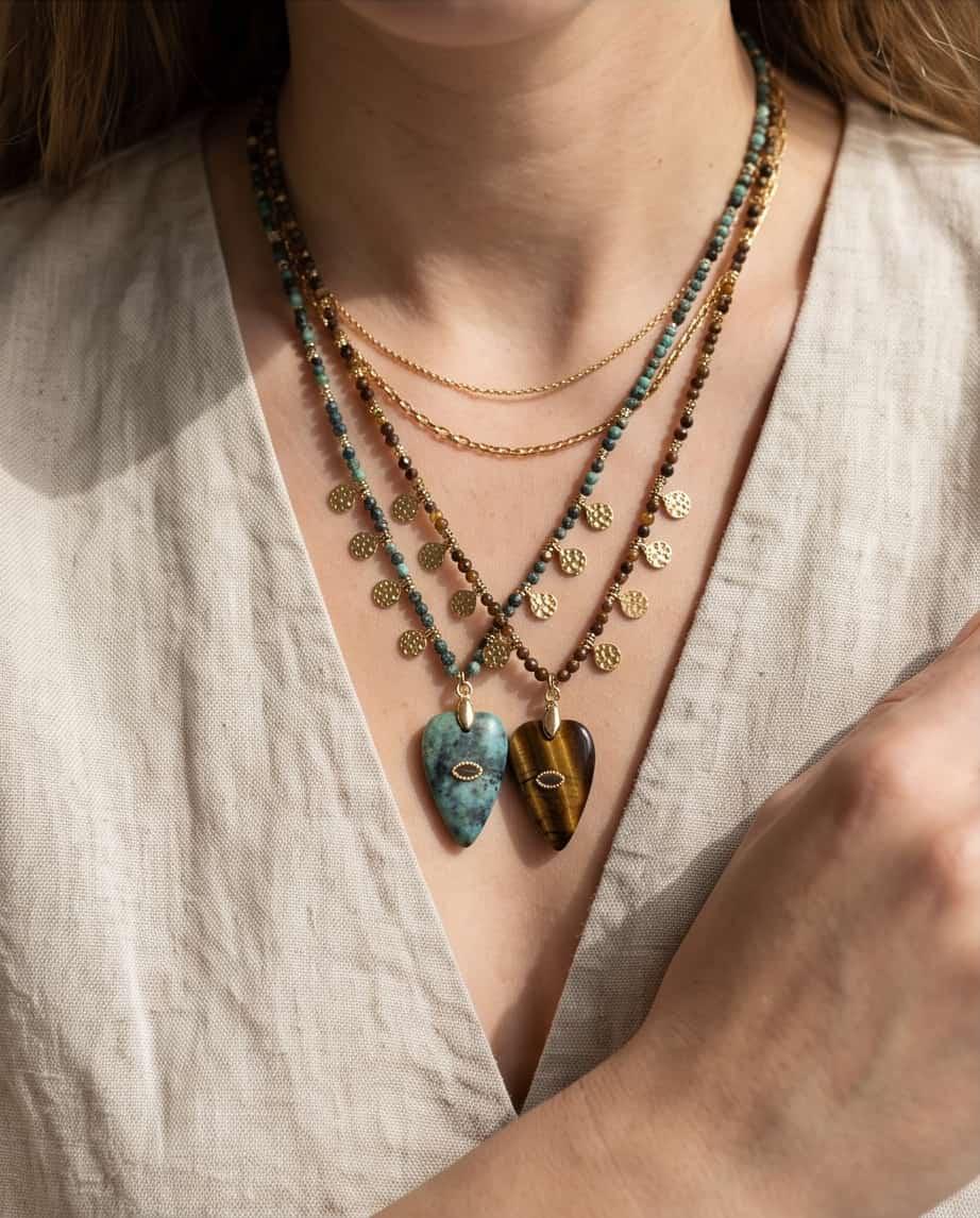 Collana regolabile acciaio pietra cuore