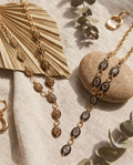 Collana regolabile acciaio ovali pietra 50cm