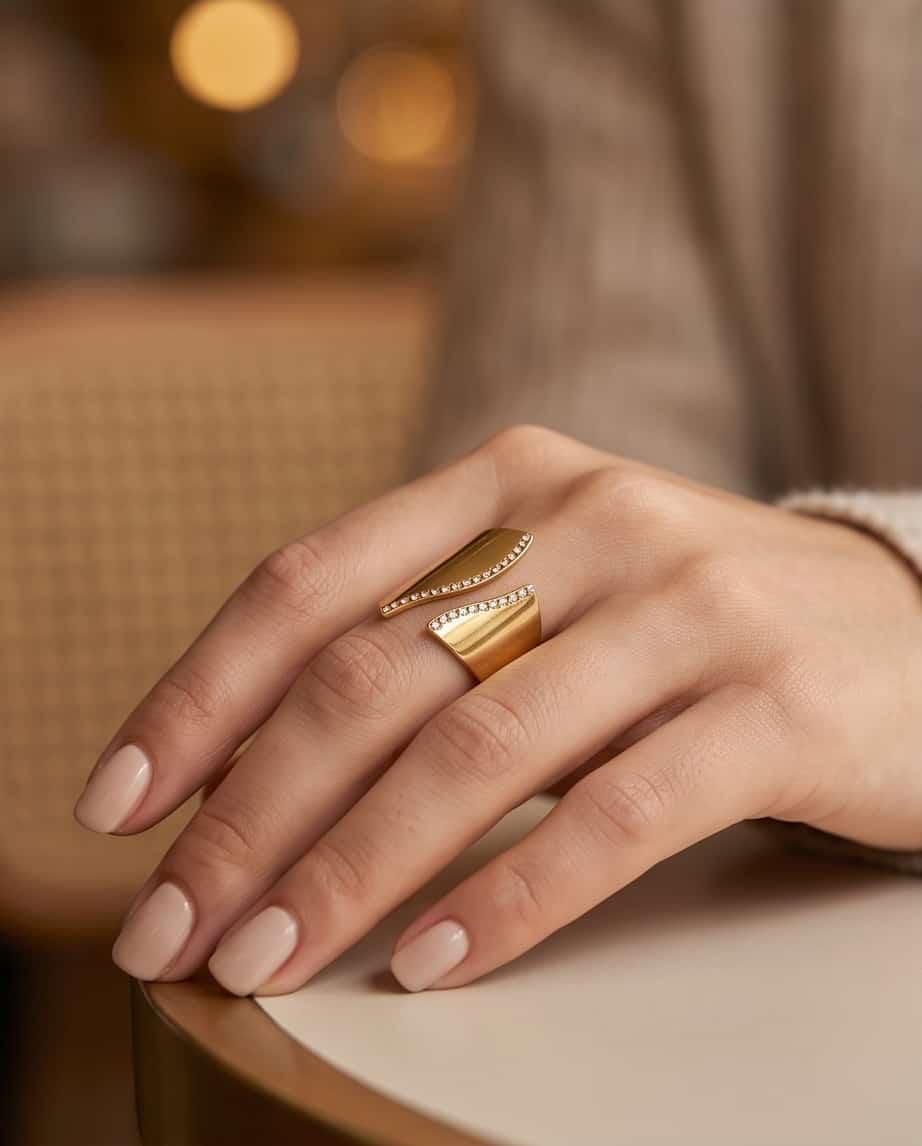 Anello acciaio liscio e strass