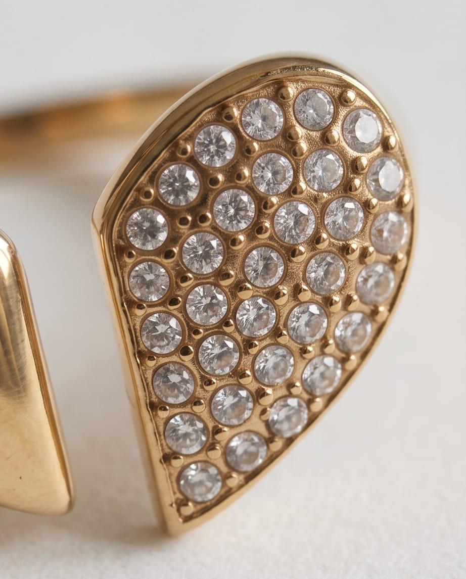 Anello acciaio liscio e strass cuore