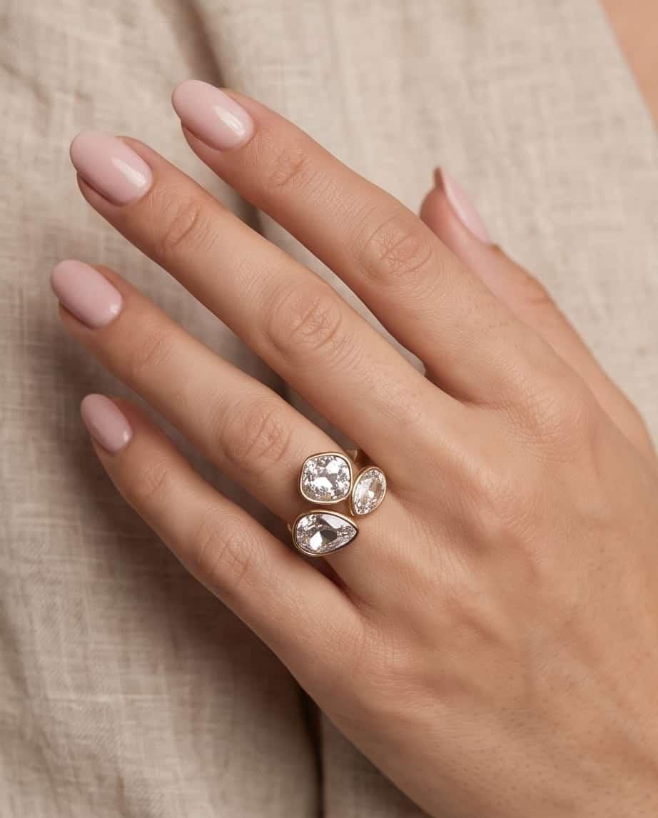 Anello acciaio pietre triplo castone