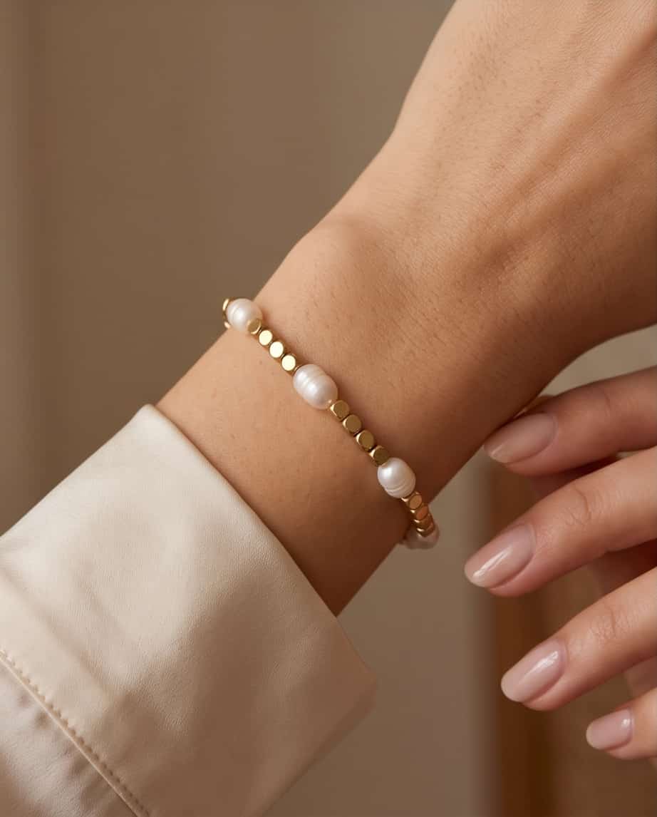 Bracciale regolabile acciaio perle di fiume
