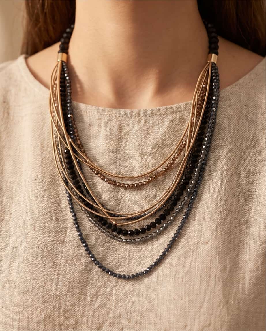 Collana regolabile metallo vetro molle 10 fili