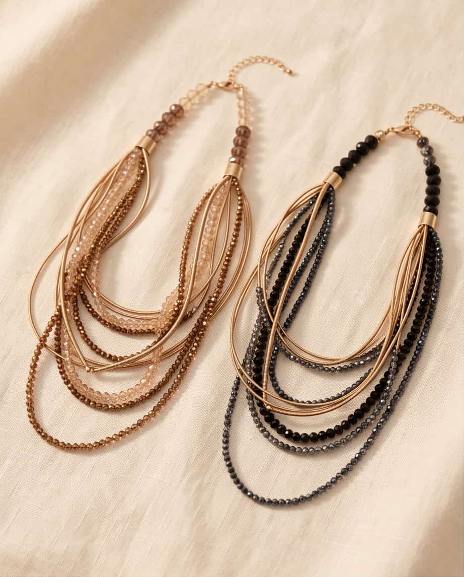 Collana regolabile metallo vetro molle 10 fili