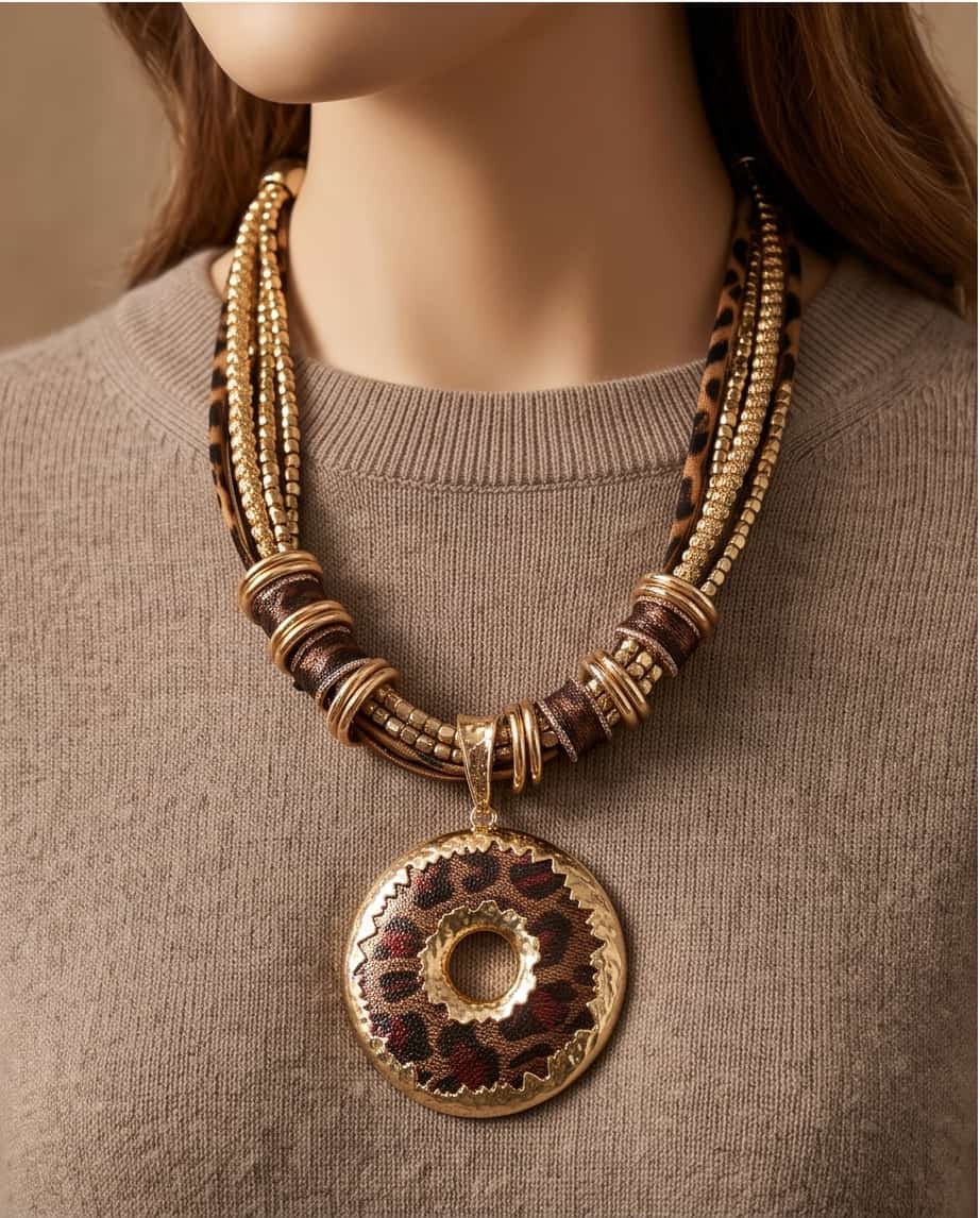 Collana regolabile metallo vetro disco