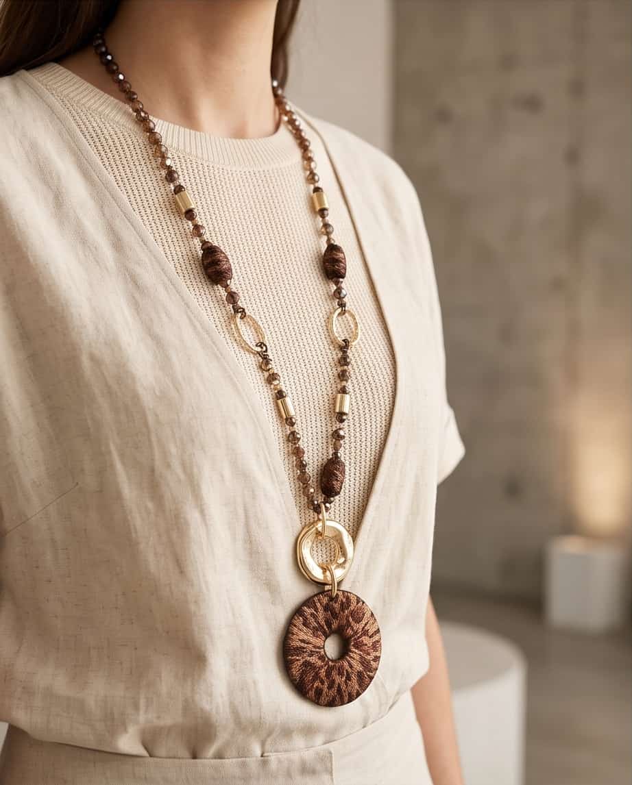 Collana lunga metallo vetro disco 90cm