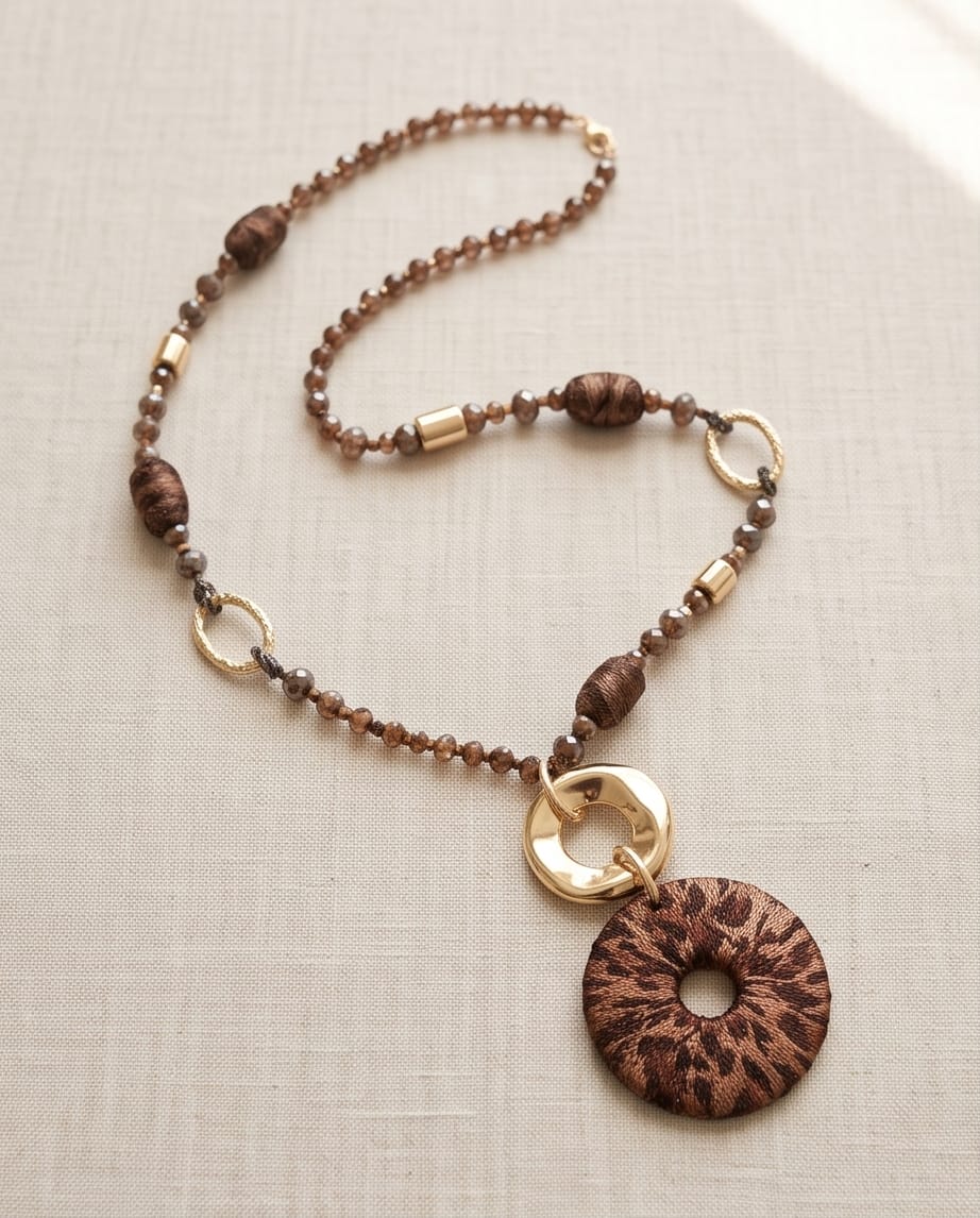 Collana lunga metallo vetro disco 90cm